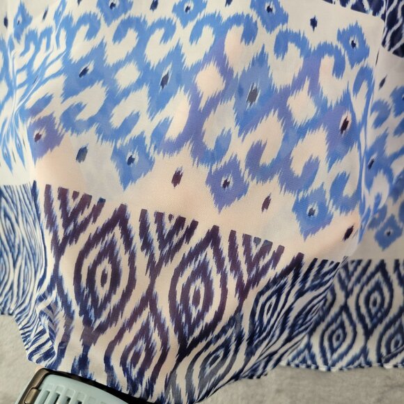Chico’s Women’s‎ S Top Blue White Ikat Boho Relaxed Fit Lagonlook Layered Sheer - Picture 4 of 11